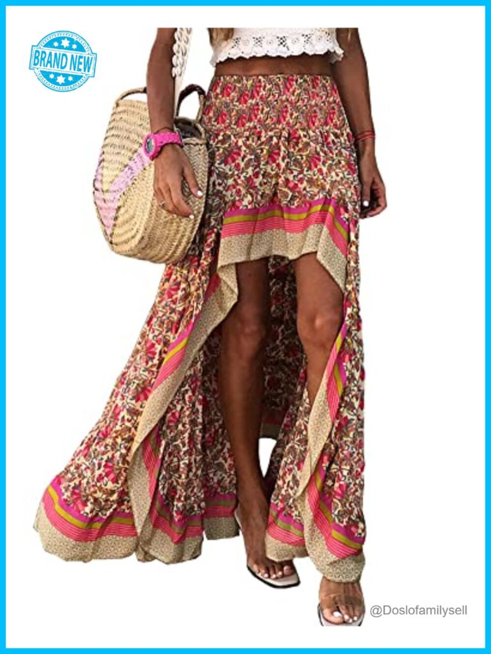 Boho High Low Maxi Skirt with Side Split Ruffle Hem